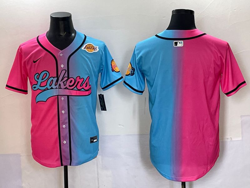 Men 2025 Los Angeles Lakers Blank Blue pink Nike Joint Name NBA Jersey style 2